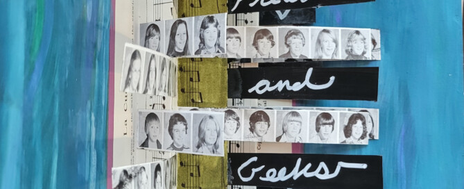 Freaks and Geeks pop-up using old yearbook photos and sheets of music