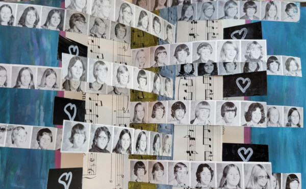 Freaks and Geeks pop-up using old yearbook photos and sheets of music
