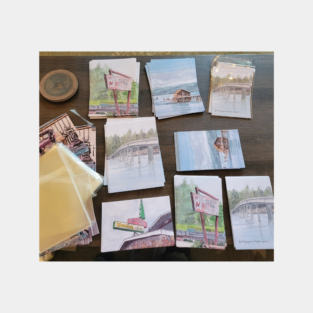 Sorting my Printkeg prints into piles.